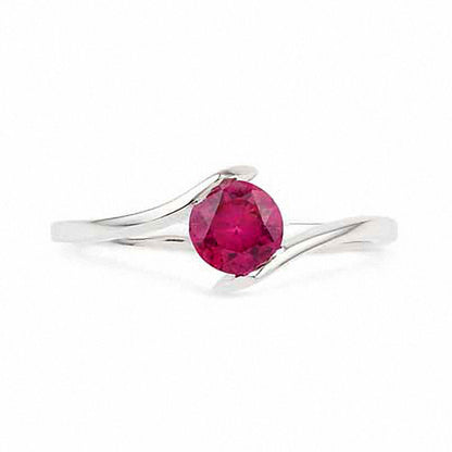 Lab-Created Ruby Bypass Ring in Solid 10K White Gold