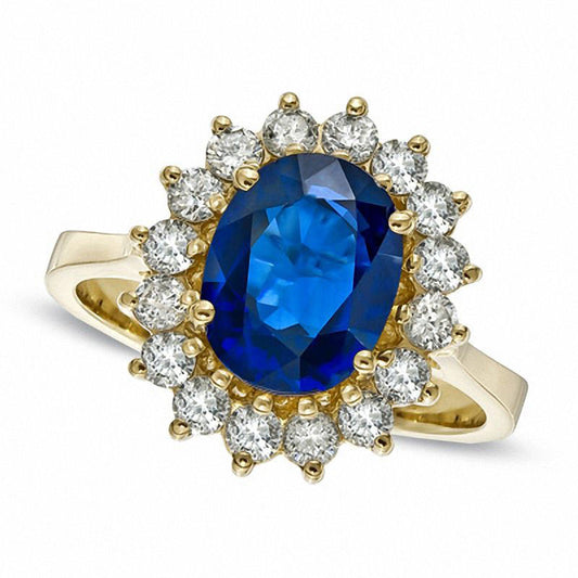 Your Stone Your Story™ Oval Blue Sapphire and 0.63 CT. T.W. Natural Diamond Frame Ring in Solid 14K Gold