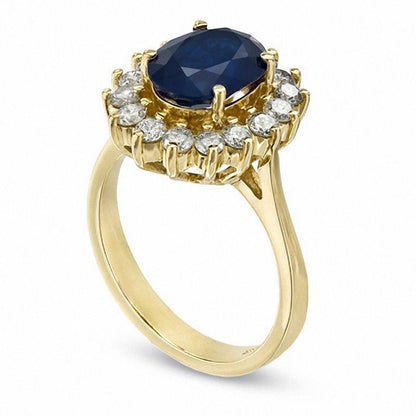 Your Stone Your Story™ Oval Blue Sapphire and 0.63 CT. T.W. Natural Diamond Frame Ring in Solid 14K Gold
