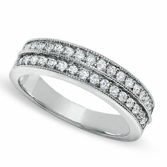 0.33 CT. T.W. Natural Diamond Double Row Anniversary Band in Solid 10K White Gold