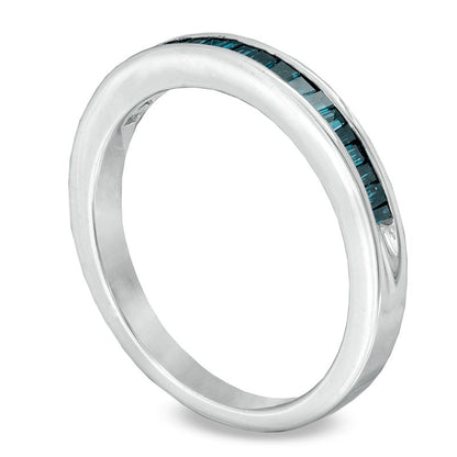0.50 CT. T.W. Enhanced Blue Baguette Natural Diamond Wedding Band in Sterling Silver