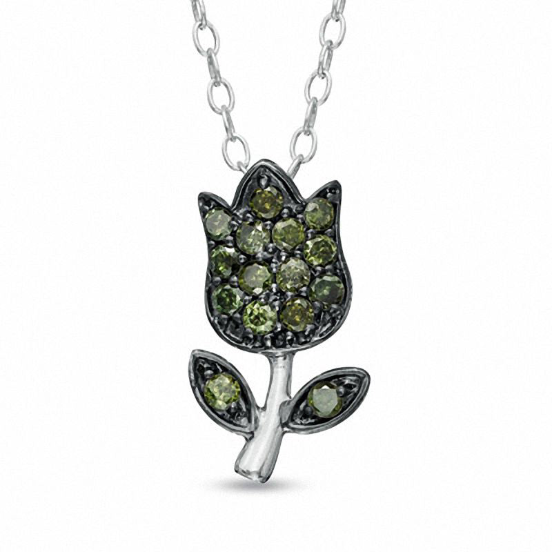 0.2 CT. T.W. Enhanced Green Natural Diamond Tulip Pendant in Sterling Silver