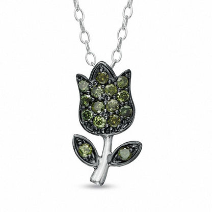 0.2 CT. T.W. Enhanced Green Natural Diamond Tulip Pendant in Sterling Silver