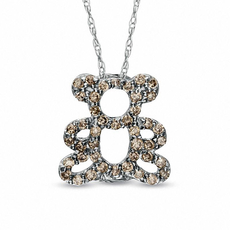 0.2 CT. T.W. Champagne Natural Diamond Teddy Bear Pendant in Sterling Silver