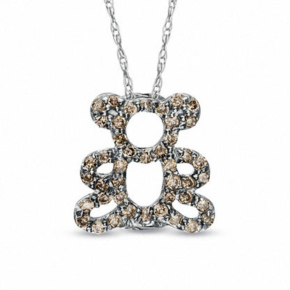 0.2 CT. T.W. Champagne Natural Diamond Teddy Bear Pendant in Sterling Silver