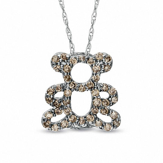 0.2 CT. T.W. Champagne Natural Diamond Teddy Bear Pendant in Sterling Silver