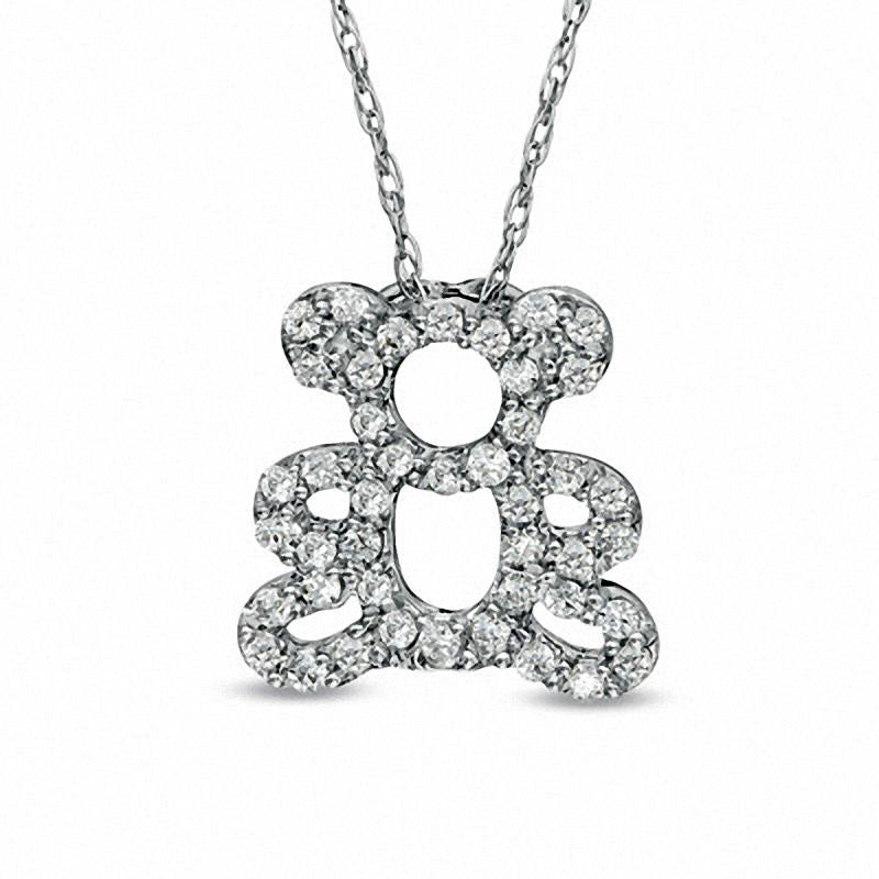 0.2 CT. T.W. Natural Diamond Teddy Bear Pendant in Sterling Silver