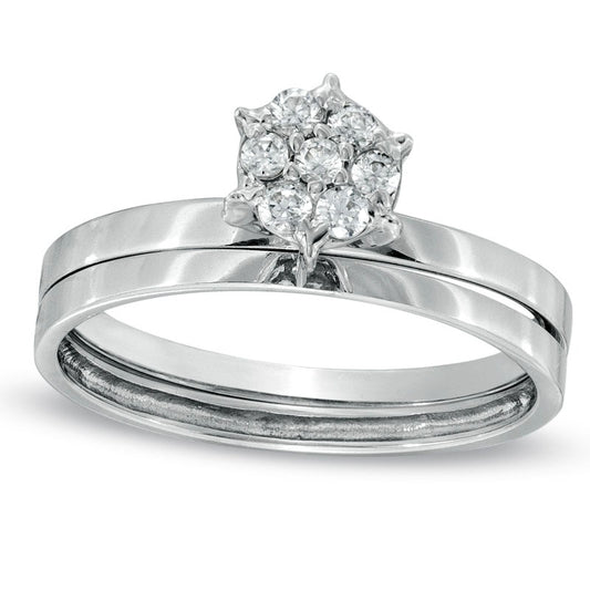 0.10 CT. T.W. Natural Diamond Cluster Bridal Engagement Ring Set in Sterling Silver