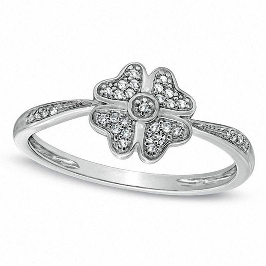 0.10 CT. T.W. Natural Diamond Four-Leaf Clover Ring in Solid 10K White Gold