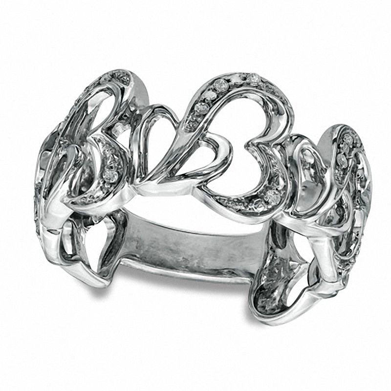 0.10 CT. T.W. Natural Diamond Tangled Heart Cluster Ring in Sterling Silver