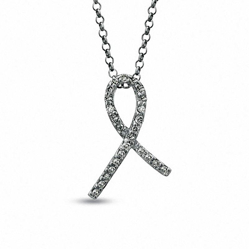 Natural Diamond Accent Ribbon Pendant in Sterling Silver
