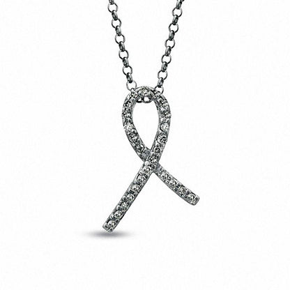 Natural Diamond Accent Ribbon Pendant in Sterling Silver