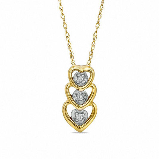 Natural Diamond Accent Linear Triple Heart Pendant in 10K Yellow Gold