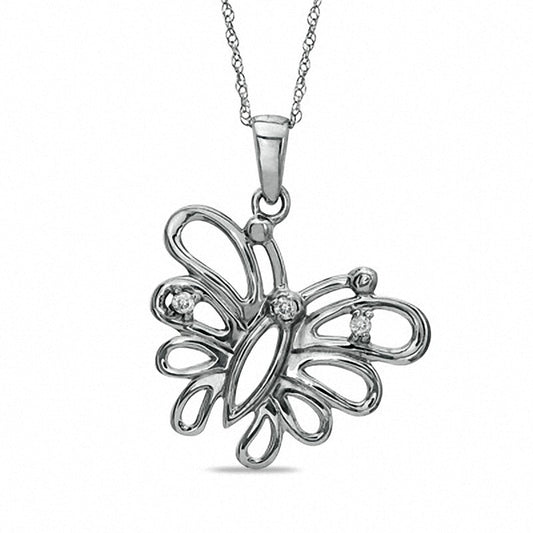 Natural Diamond Accent Butterfly Pendant in 10K White Gold