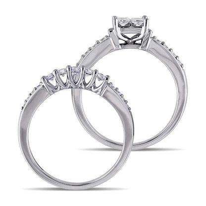 1.0 CT. T.W. Quad Princess-Cut Natural Diamond Bridal Engagement Ring Set in Solid 14K White Gold