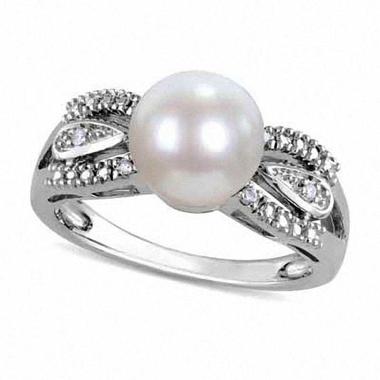9.0 - 9.5mm Cultured Freshwater Pearl and 0.05 CT. T.W. Natural Diamond Ring in Sterling Silver