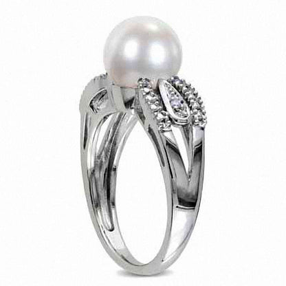 9.0 - 9.5mm Cultured Freshwater Pearl and 0.05 CT. T.W. Natural Diamond Ring in Sterling Silver