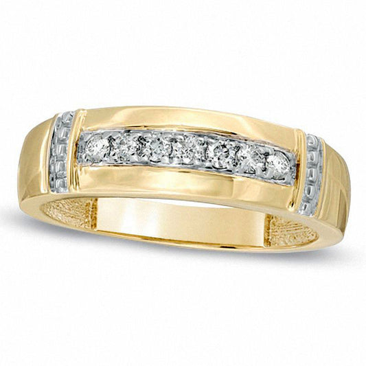 Men's 0.17 CT. T.W. Natural Diamond Collar Wedding Band in Solid 10K Yellow Gold