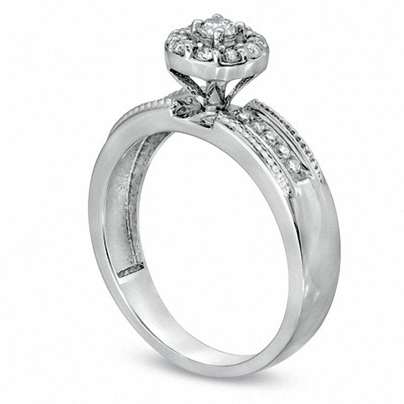 0.33 CT. T.W. Natural Diamond Halo Framed Engagement Ring in Solid 10K White Gold