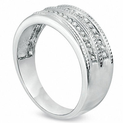 Men's 0.20 CT. T.W. Natural Diamond and Milgrain Wedding Band in Solid 10K White Gold