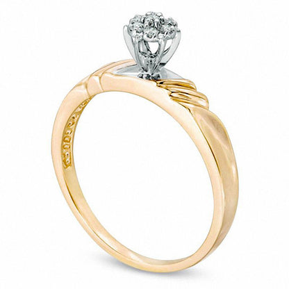 Natural Diamond Accent Cluster Grooved Engagement Ring in Solid 10K Yellow Gold