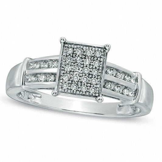 0.20 CT. T.W. Natural Diamond Rectangular Cluster Engagement Ring in Solid 10K White Gold