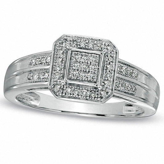 0.17 CT. T.W. Natural Diamond Cluster Octagonal Frame Engagement Ring in Solid 10K White Gold