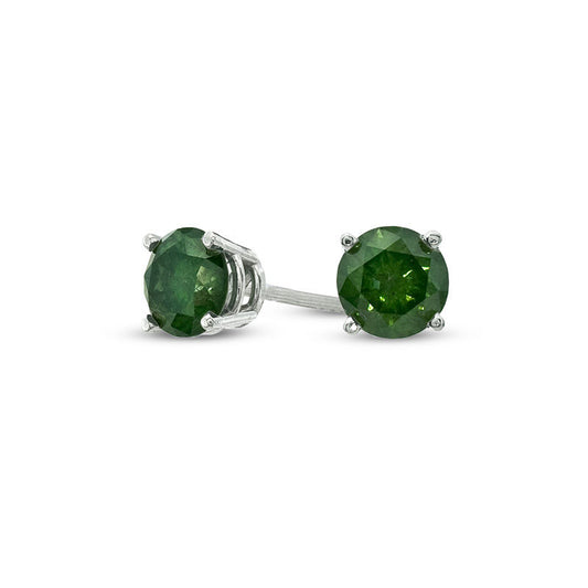 1 CT. T.W. Enhanced Green Diamond Solitaire Stud Earrings in 14K White Gold