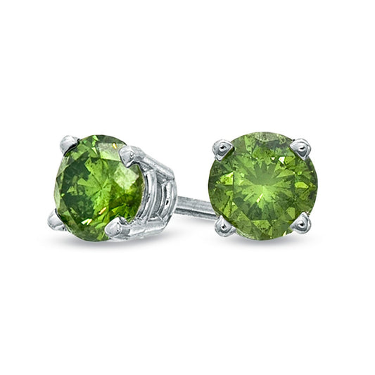 0.5 CT. T.W. Enhanced Green Diamond Solitaire Stud Earrings in 14K White Gold