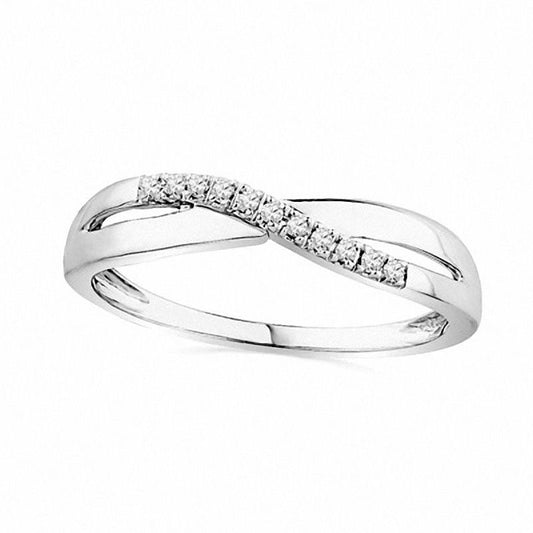 Natural Diamond Accent Criss-Cross Wave Band in Solid 10K White Gold