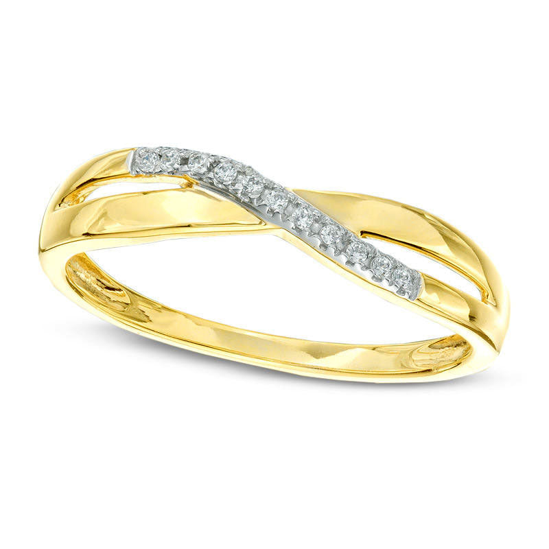 Natural Diamond Accent Criss-Cross Wave Band in Solid 10K Yellow Gold