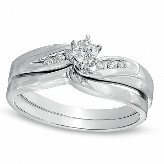 0.20 CT. T.W. Natural Diamond Bridal Engagement Ring Set in Solid 10K White Gold