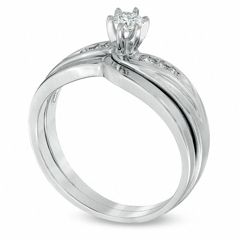 0.20 CT. T.W. Natural Diamond Bridal Engagement Ring Set in Solid 10K White Gold