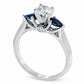 0.50 CT. T.W. Natural Diamond and Pear-Shaped Blue Sapphire Three Stone Ring in Solid 14K White Gold