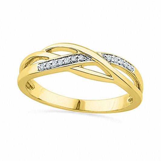 0.05 CT. T.W. Natural Diamond Split Shank Waves Ring in Yellow Rhodium Sterling Silver