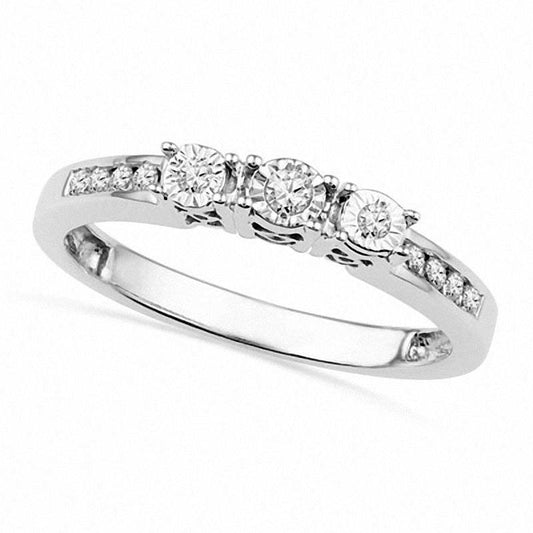 0.13 CT. T.W. Natural Diamond Three Stone Promise Ring in Sterling Silver