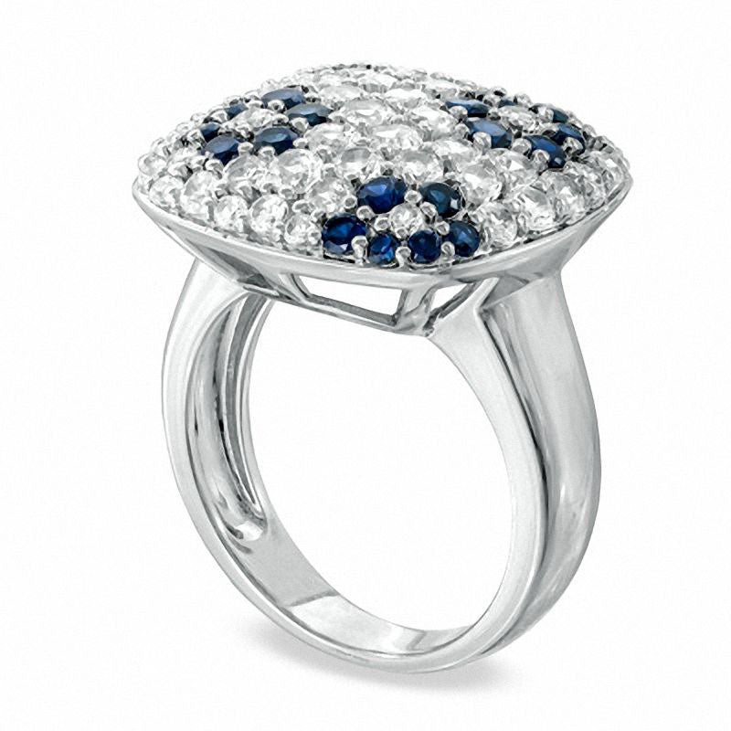 Lab-Created Blue and White Sapphire Flower Ring in Sterling Silver