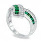 Princess-Cut Lab-Created Emerald and White Sapphire Chevron Ring in Sterling Silver
