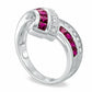 Princess-Cut Lab-Created Ruby and White Sapphire Chevron Ring in Sterling Silver