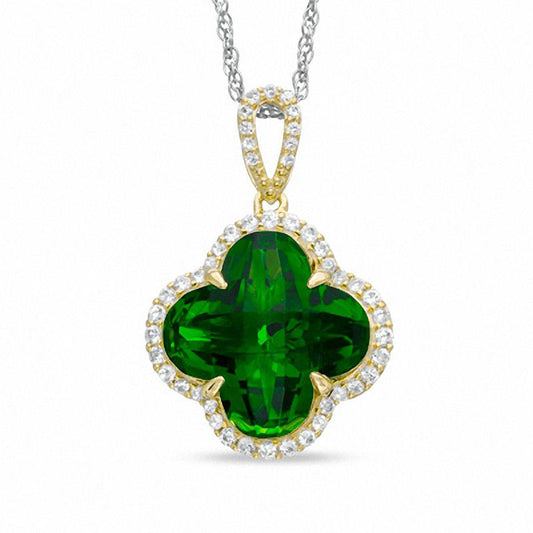 14.0m Clover-Shaped Simulated Peridot and Lab-Created White Sapphire Pendant in Sterling Silver with 14K Gold Plate