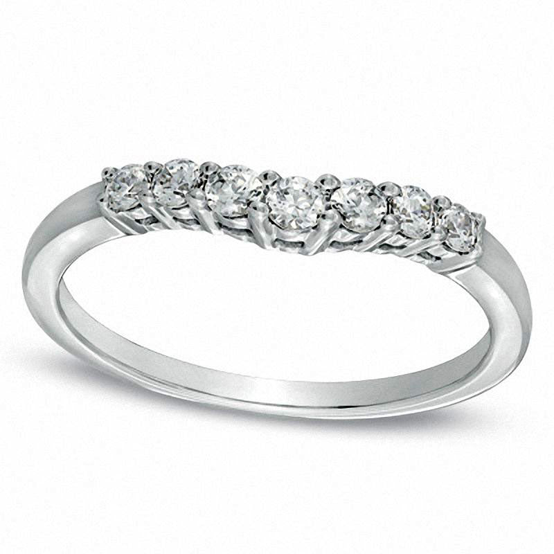0.25 CT. T.W. Natural Diamond Contour Wedding Band in Solid 14K White Gold