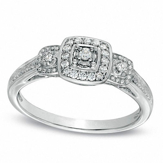 0.13 CT. T.W. Natural Diamond Antique Vintage-Style Three Stone Promise Ring in Sterling Silver