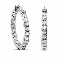 Lab-Created White Sapphire Inside-Out Hoop Earrings in Sterling Silver