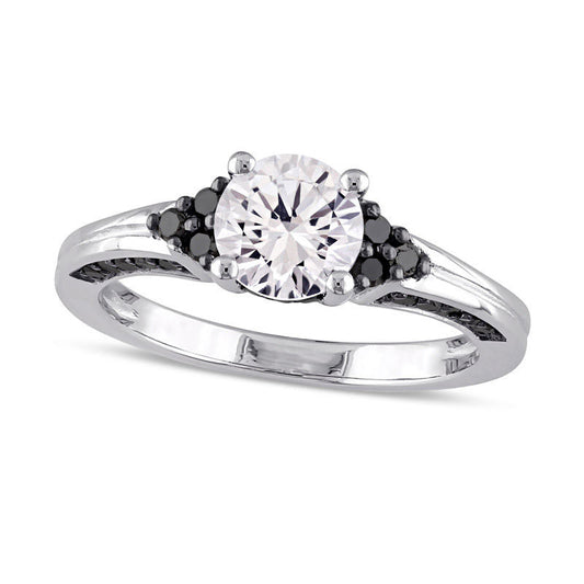 6.5mm Lab-Created White Sapphire and 0.38 CT. T.W. Enhanced Black Diamond Engagement Ring in Sterling Silver