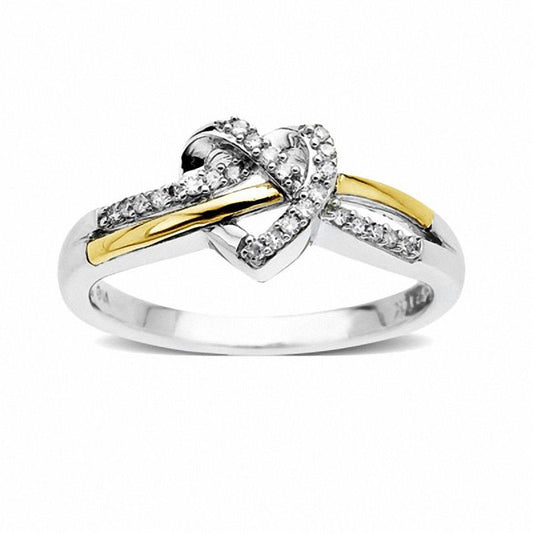 0.10 CT. T.W. Natural Diamond Heart Knot Ring in Sterling Silver and Solid 14K Gold