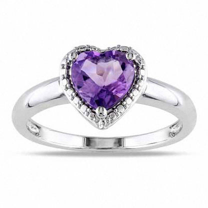 7.0mm Heart-Shaped Amethyst Ring in Sterling Silver