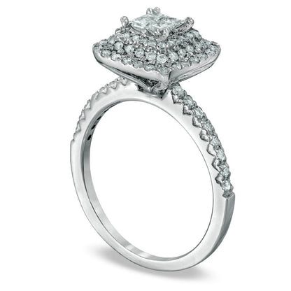 0.75 CT. T.W. Quad Princess-Cut Natural Diamond Square Frame Engagement Ring in Solid 14K White Gold