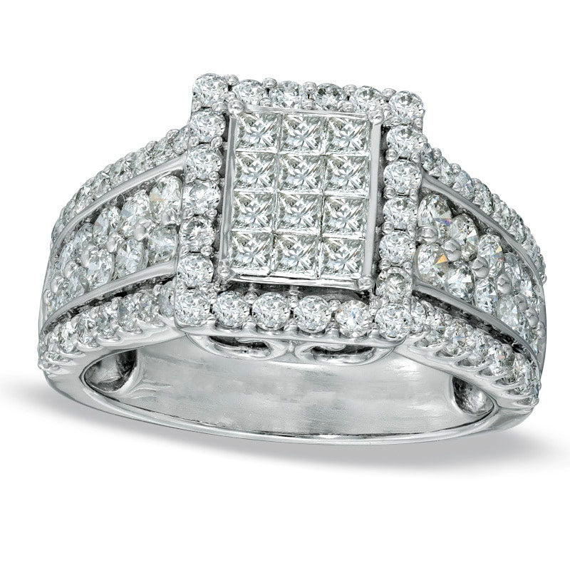 1.75 CT. T.W. Princess-Cut Composite Natural Diamond Rectangular Frame Engagement Ring in Solid 14K White Gold