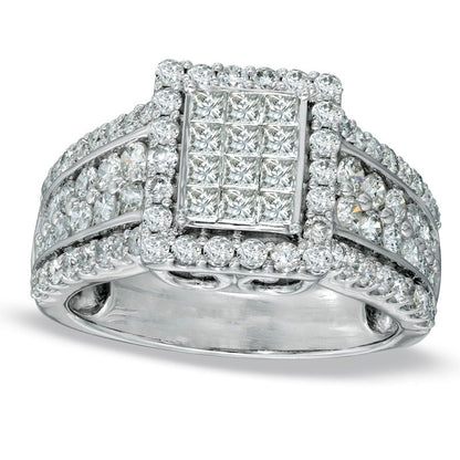 1.75 CT. T.W. Princess-Cut Composite Natural Diamond Rectangular Frame Engagement Ring in Solid 14K White Gold