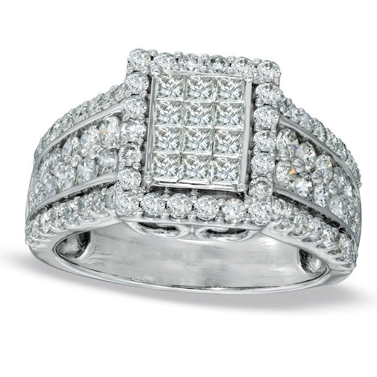 1.75 CT. T.W. Princess-Cut Composite Natural Diamond Rectangular Frame Engagement Ring in Solid 14K White Gold